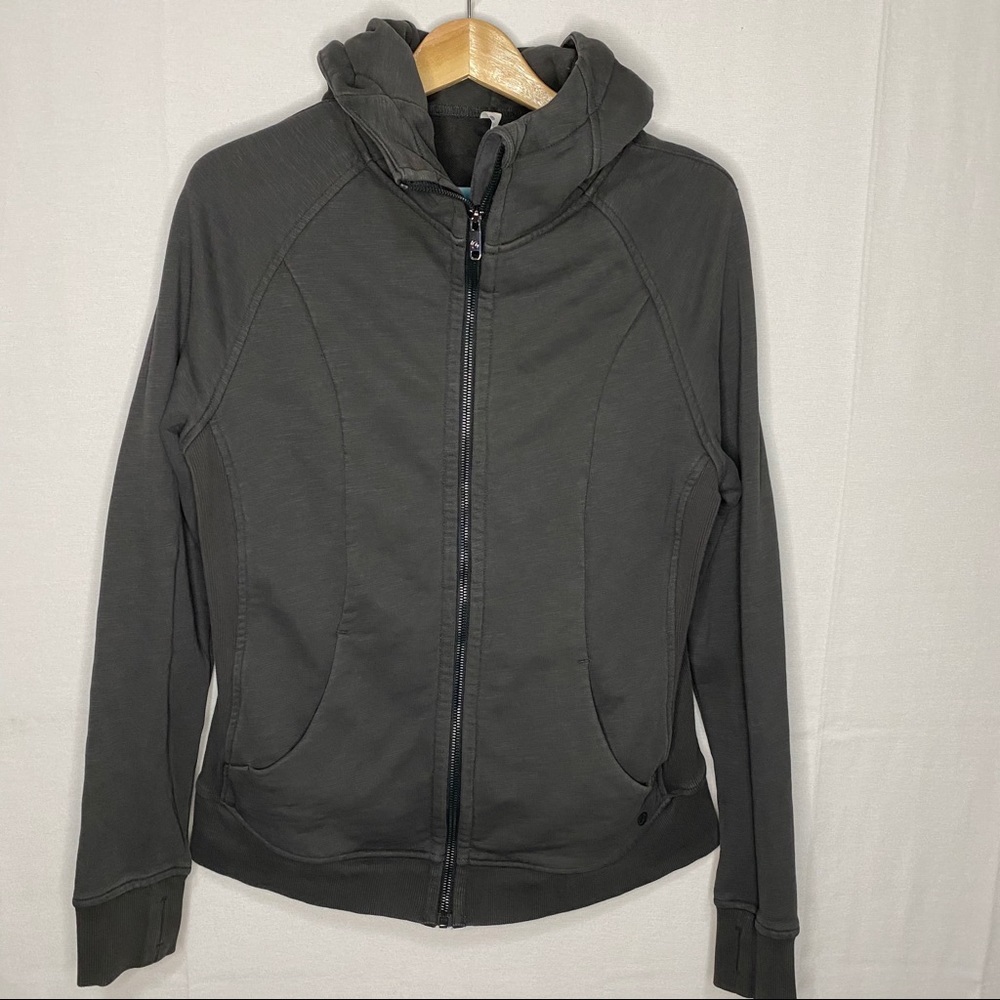 CRZ YOGA Women's Dark Gray Hooded Jacket Sz 12 EUC